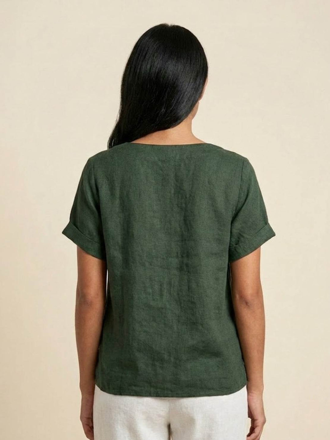 Taylor | Women’s Linen Blend Round Neck Button Blouse