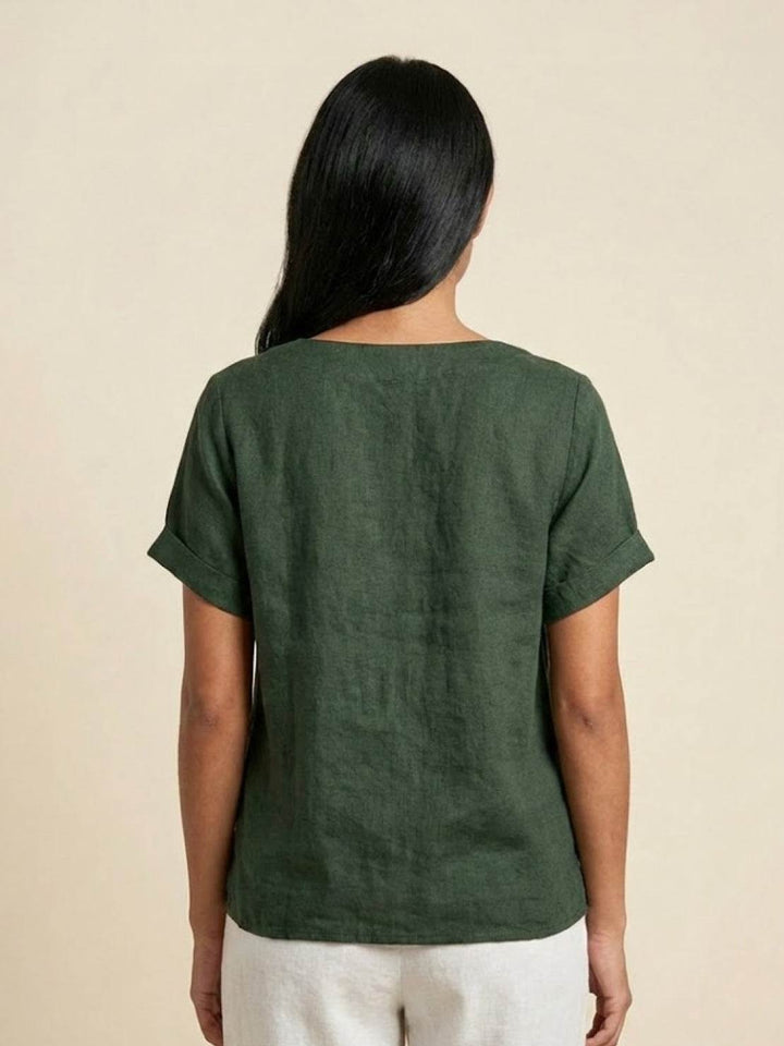 Taylor | Women’s Linen Blend Round Neck Button Blouse