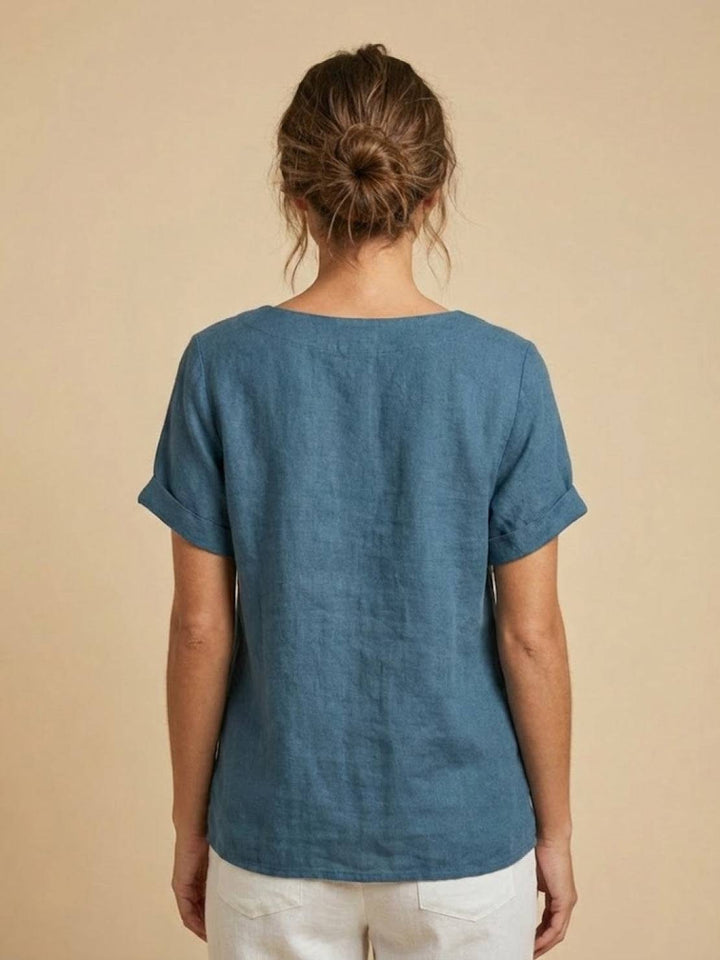 Taylor | Women’s Linen Blend Round Neck Button Blouse