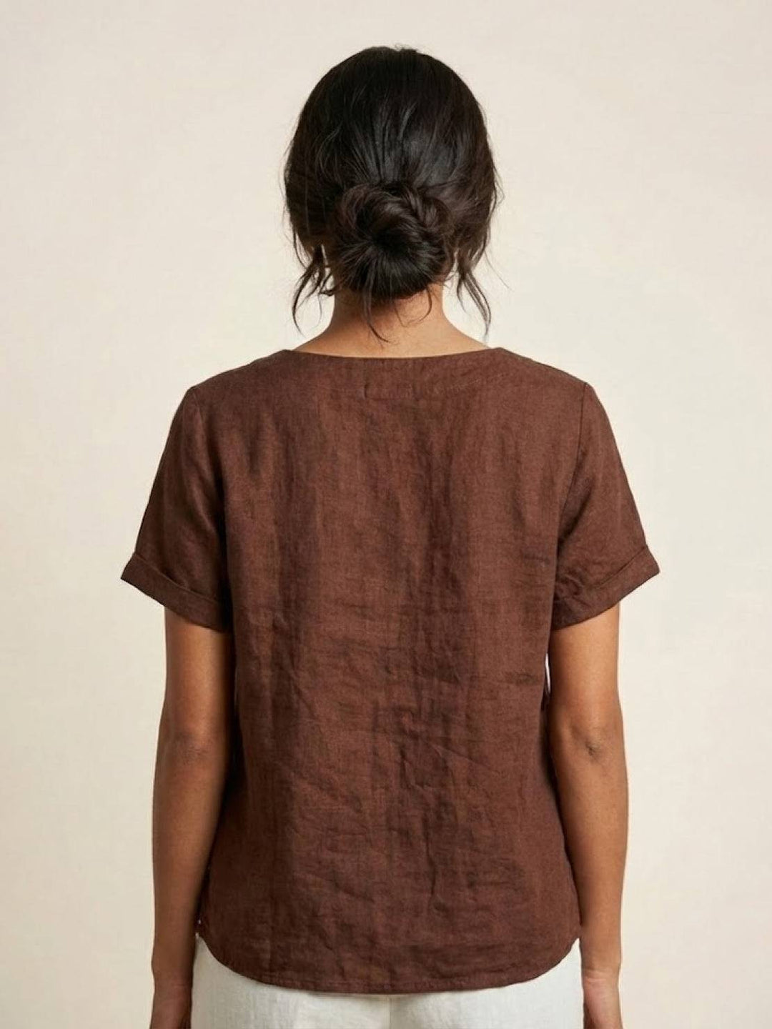Taylor | Women’s Linen Blend Round Neck Button Blouse