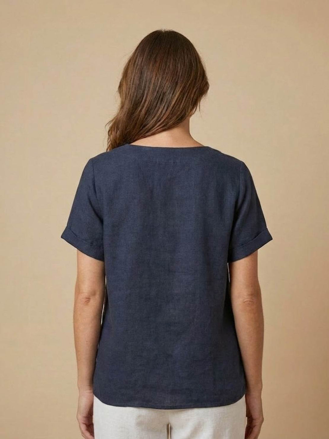 Taylor | Women’s Linen Blend Round Neck Button Blouse