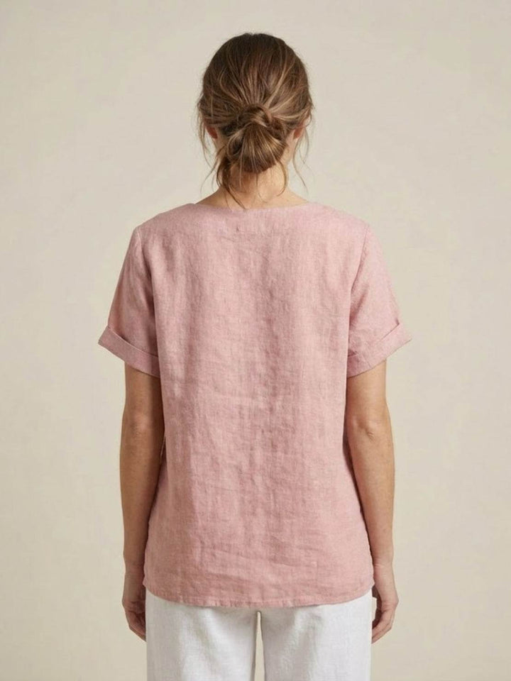 Taylor | Women’s Linen Blend Round Neck Button Blouse