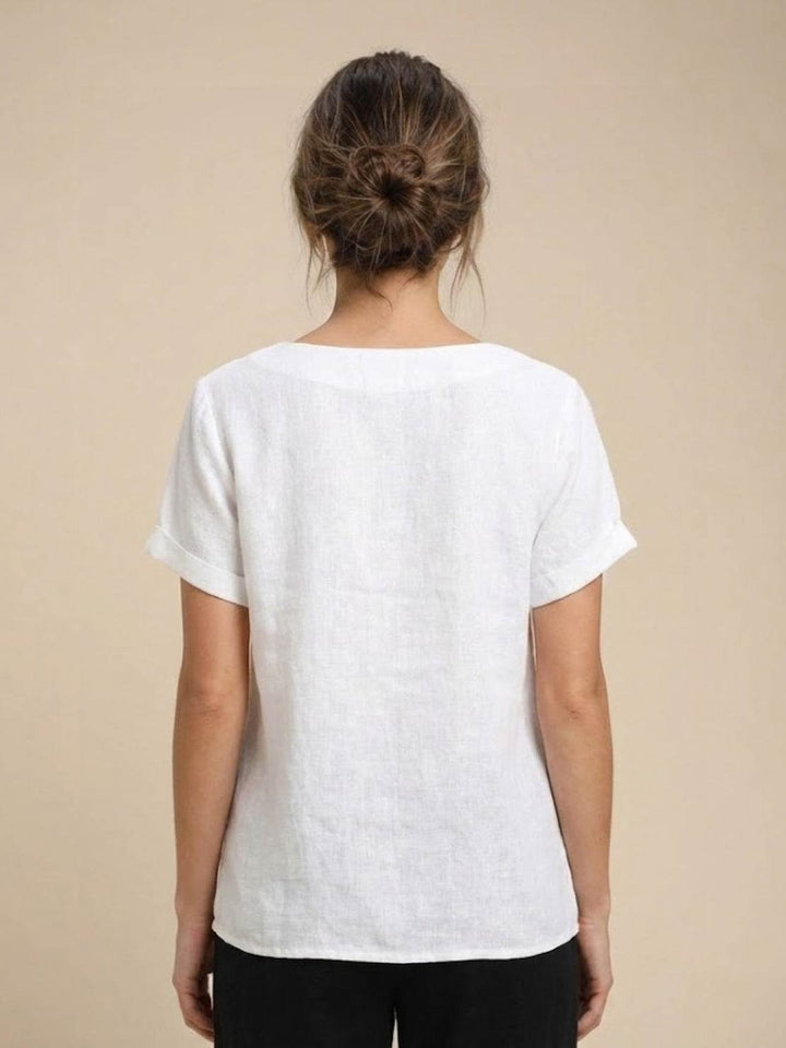 Taylor | Women’s Linen Blend Round Neck Button Blouse
