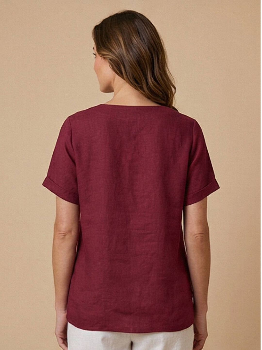 Taylor | Women’s Linen Blend Round Neck Button Blouse