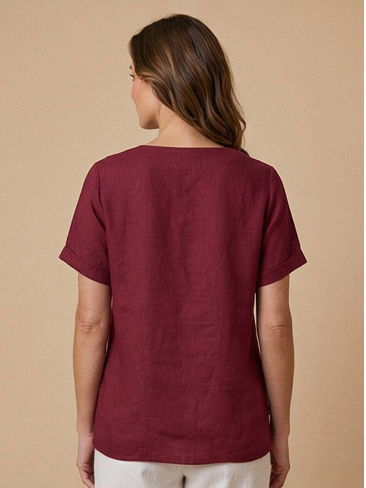 Taylor | Women’s Linen Blend Round Neck Button Blouse