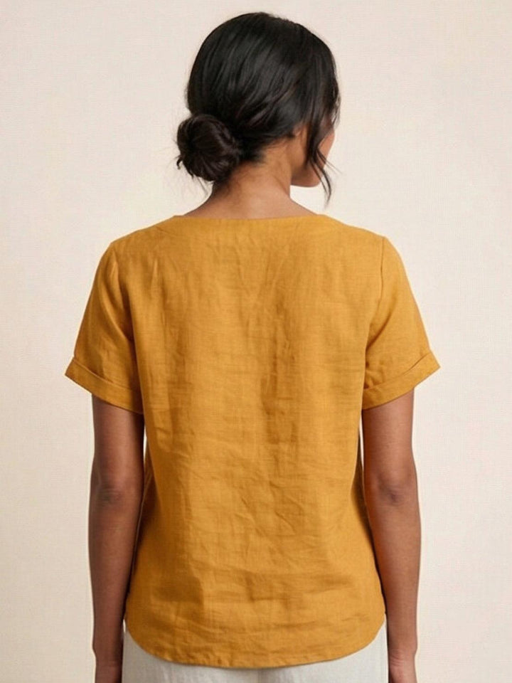 Taylor | Women’s Linen Blend Round Neck Button Blouse
