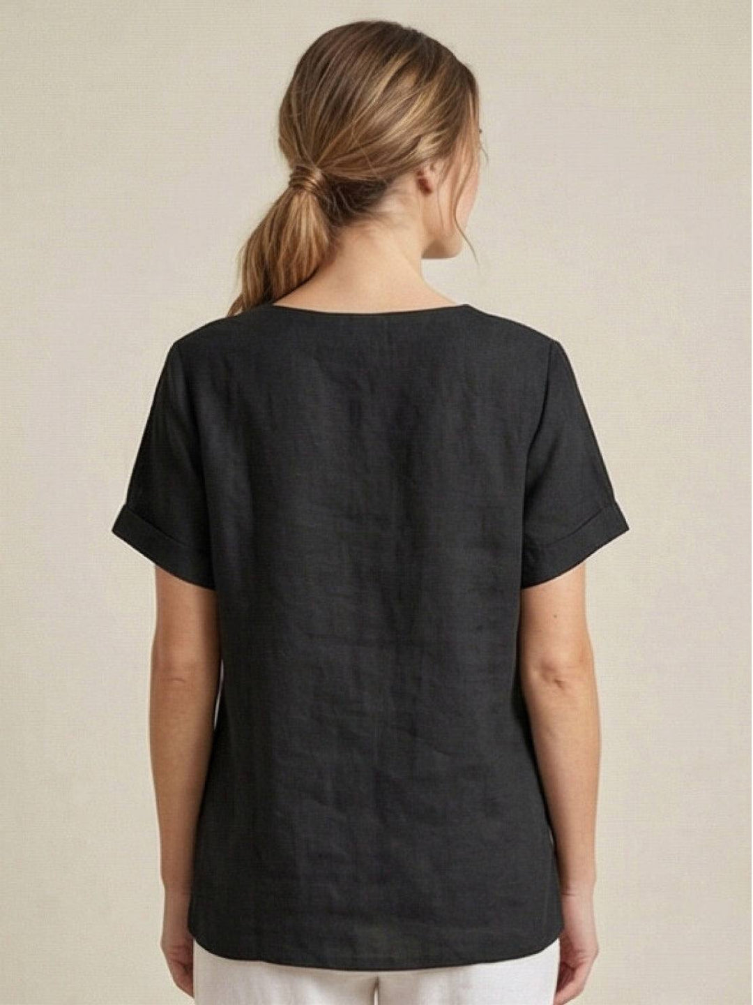 Taylor | Women’s Linen Blend Round Neck Button Blouse