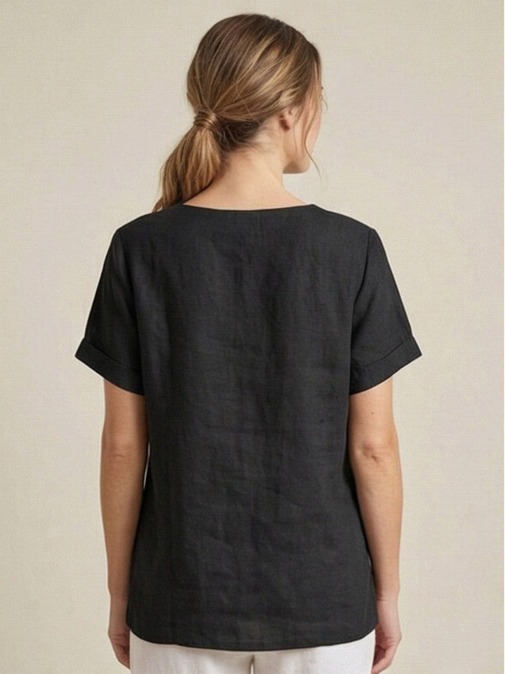 Taylor | Women’s Linen Blend Round Neck Button Blouse