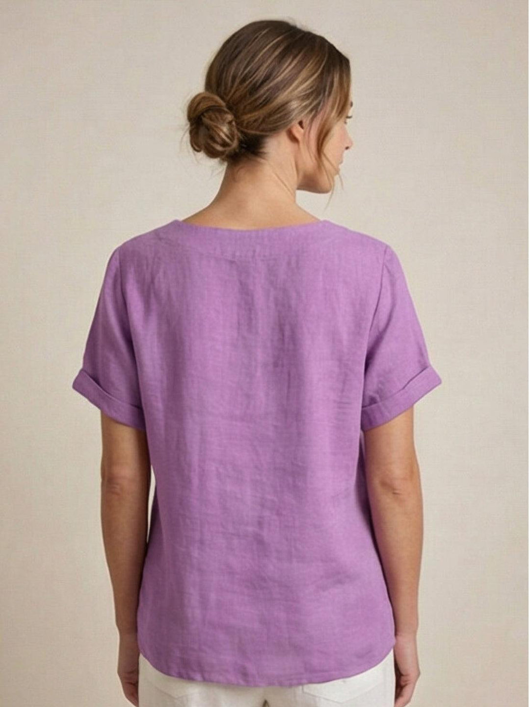 Taylor | Women’s Linen Blend Round Neck Button Blouse