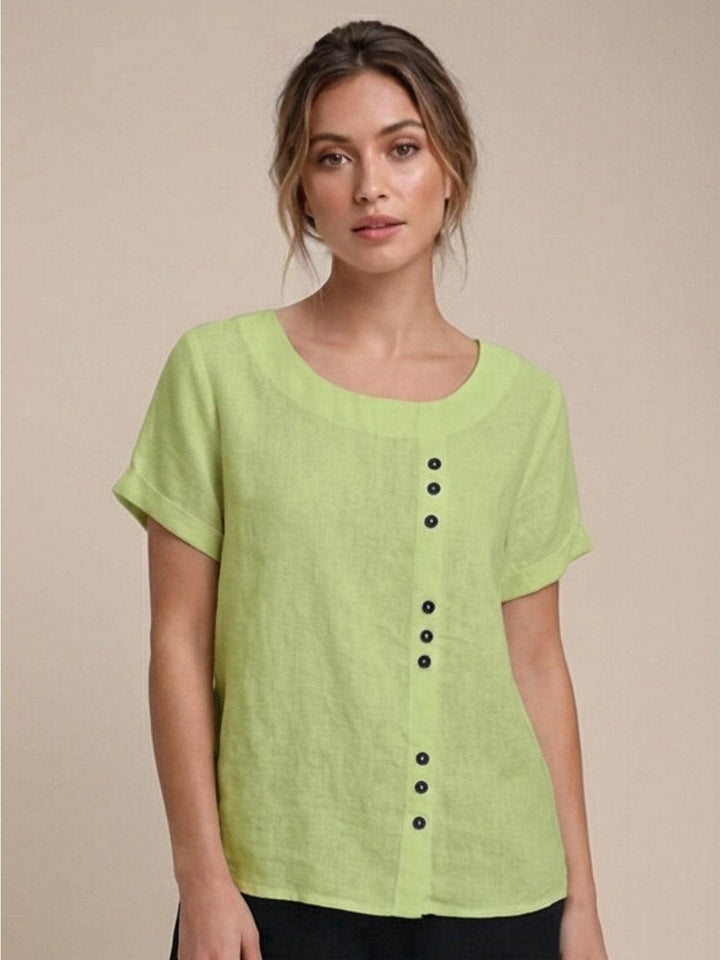 Taylor | Women’s Linen Blend Round Neck Button Blouse