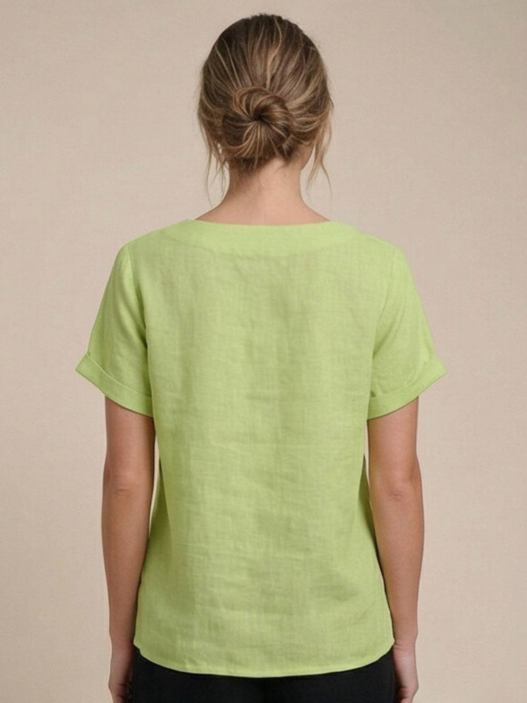 Taylor | Women’s Linen Blend Round Neck Button Blouse