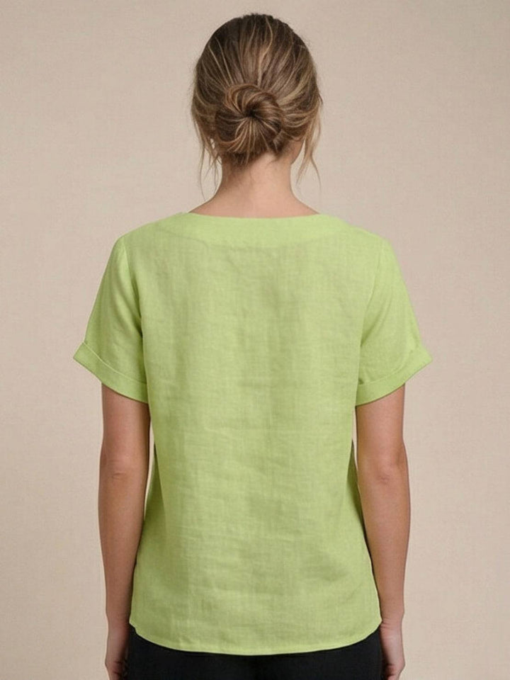 Taylor | Women’s Linen Blend Round Neck Button Blouse
