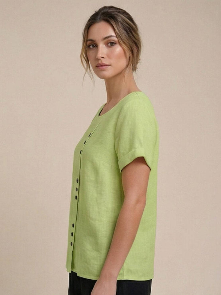Taylor | Women’s Linen Blend Round Neck Button Blouse